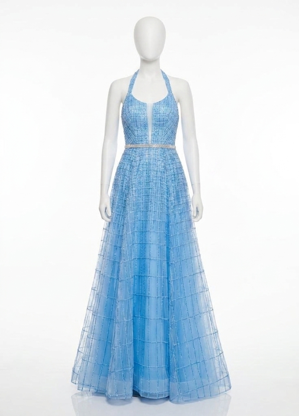 NEW RACHEL ALLAN glitter tulle halter neck prom gown in periwinkle
